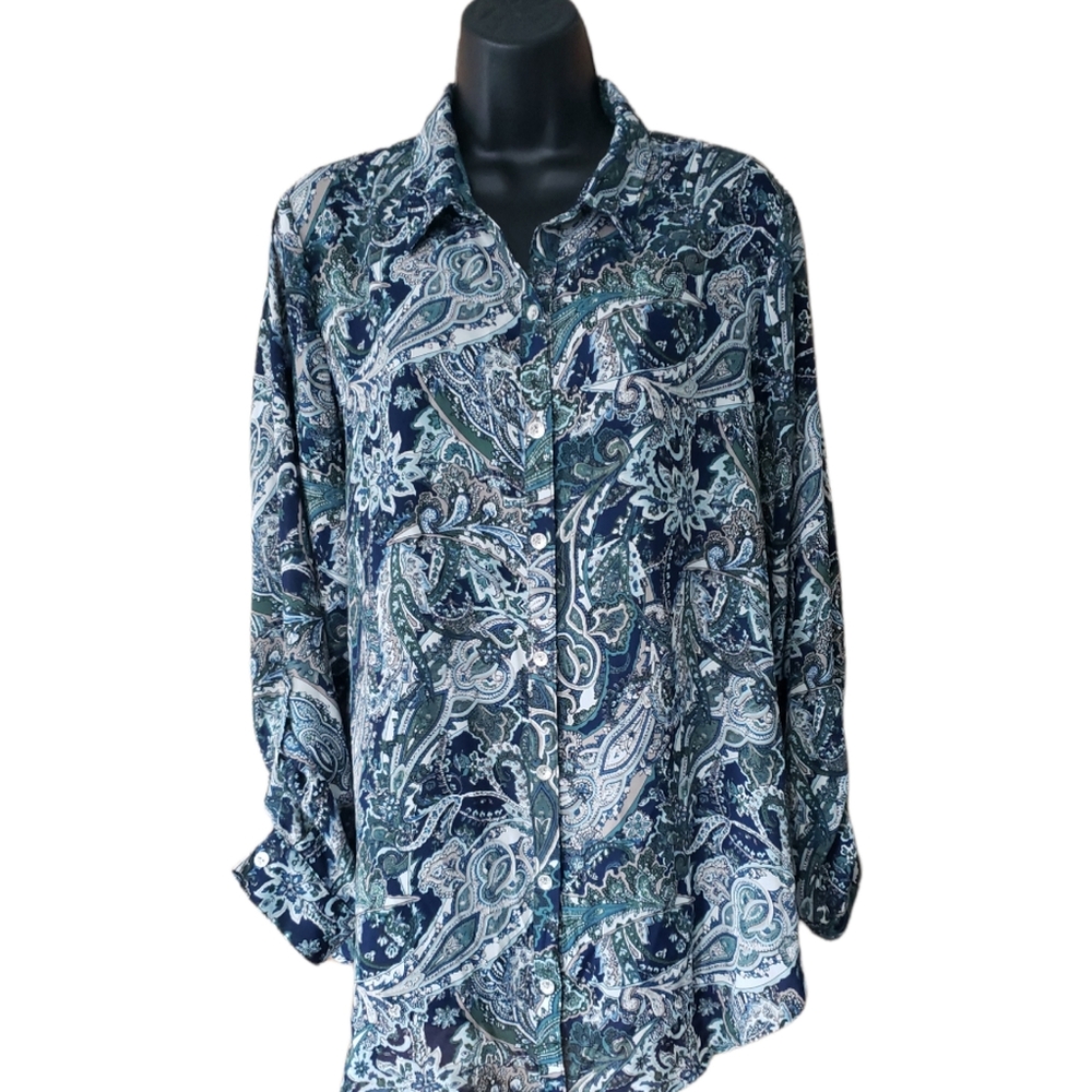 Blue & green Paisley button down shirt